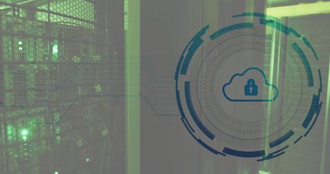 Futuristic Cloud Security Over Server Room Illustration - Download Free Stock Images Pikwizard.com