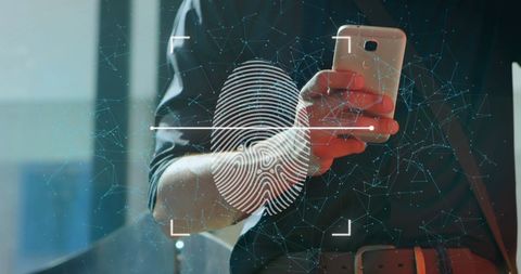 Businessman Using Smartphone with Digital Fingerprint Access Concept