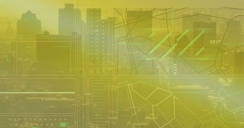 futuristic digital navigation overlaying modern cityscape - Download Free Stock Images Pikwizard.com