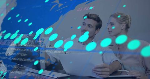 Business professionals analyzing data visualization for strategy planning