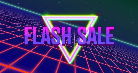 Colorful Retro Flash Sale Neon Graphic with Digital Grid - Download Free Stock Images Pikwizard.com