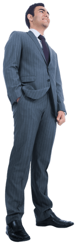 Confident Biracial Businessman in Grey Suit on Transparent Background