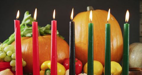 Kwanzaa Candles and Festive Harvest Arrangement