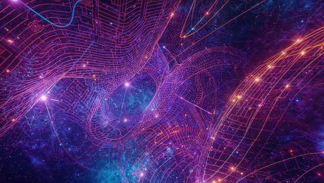 Futuristic Neon Grid in Cosmic Digital Tunnel