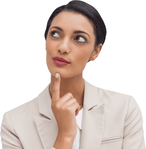 Transparent Elegant Woman Wondering with Finger on Chin