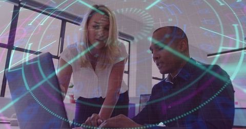 Diverse Business Team Collaborating with Futuristic Holographic Tech