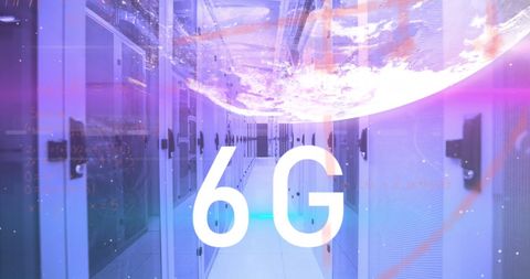Futuristic concept of 6g in server room with global connectivity