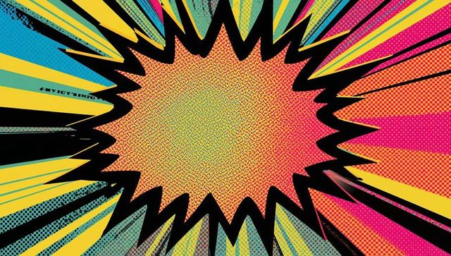 Retro pop art starburst exploding halftone rays bold comic burst background