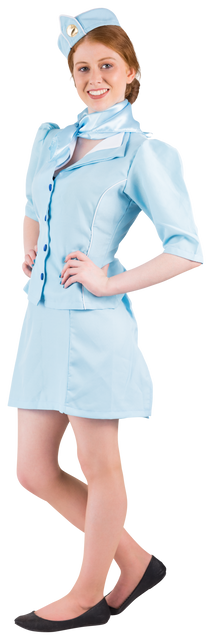 Confident Transparent Female Air Hostess in Blue Uniform Smiling - Download Free Stock Videos Pikwizard.com