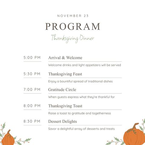 Thanksgiving Dinner Program with Autumn Accents - Download Free Stock Templates Pikwizard.com