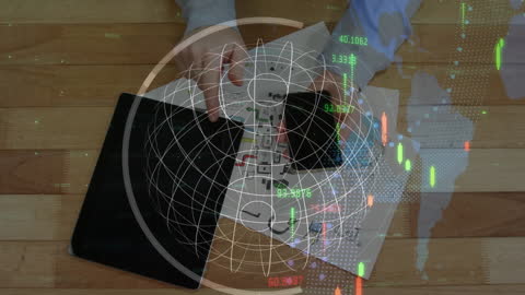 Caucasian Businessman with Technology Overlaid by Data Visual
