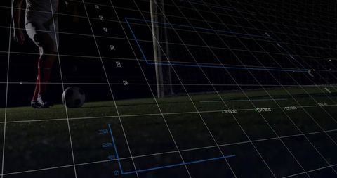 Soccer Player Dribbling Under Stadium Lights with Strategy Overlay