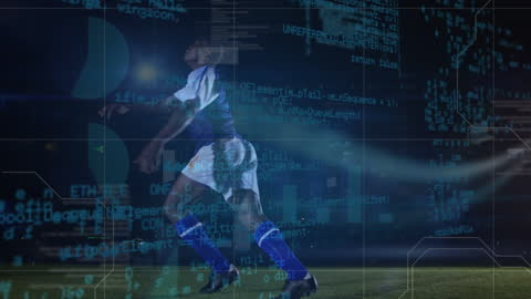 Football Player with Futuristic Data Overlay on Field
