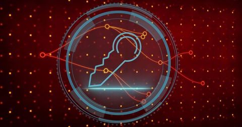 Futuristic Cybersecurity Concept with Digital Key and Data Lines