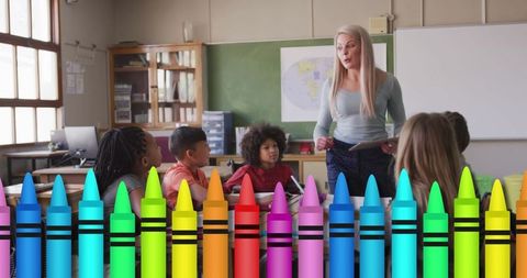 Diverse Classroom Learning with Teacher Flipbook Animation Overlay - Download Free Stock Images Pikwizard.com