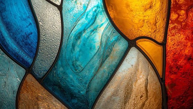 Vibrant multicolored stained glass with intricate patterns
