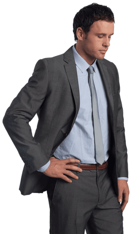 Confident Businessman in Suit with Hand on Hip Posing Transparent