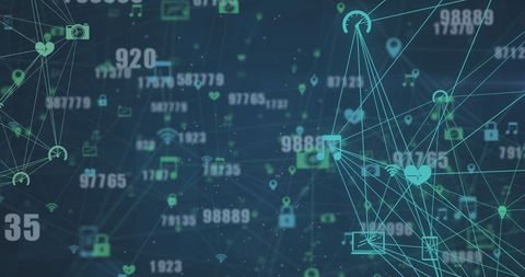Digital Network with Icons and Numbers on Blue Background - Download Free Stock Images Pikwizard.com