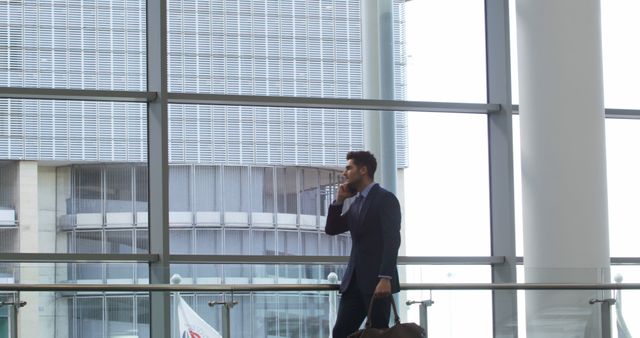 Businessman in Suit Talking on Phone at Modern Office Complex - Download Free Stock Images Pikwizard.com