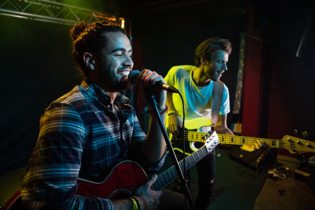 Band performing on stage in nightclub