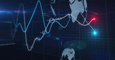 Futuristic Data Lines on Digital Grid with Globe Shapes