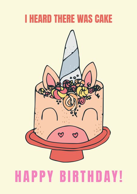 This whimsical artwork features an adorable pig cake with unicorn decorations, perfect for creating fun and playful birthday cards or party invitations. Its colorful design makes it appealing for all ages and adds a joyful touch to any celebration.
