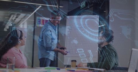 Innovative business presentation with futuristic technology interface