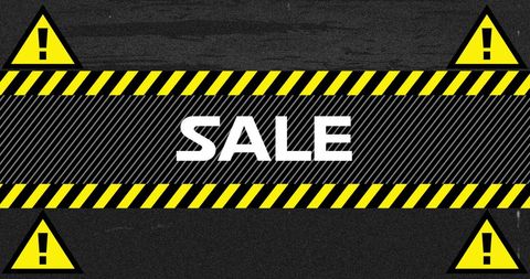 Sale alert with warning stripes and exclamation marks
