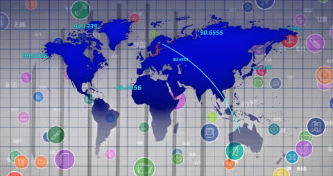 Digital Interface with Global Map and Data Icons