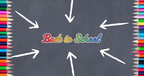 Colorful Arrows Point to 'Back to School' over Gray Chalkboard