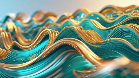 Vibrant Turquoise and Gold Abstract Wave Pattern