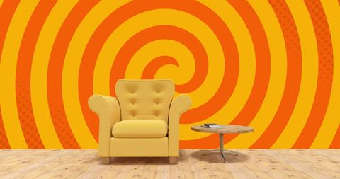 Retro Yellow Armchair in Vibrant Spiral Background - Download Free Stock Images Pikwizard.com