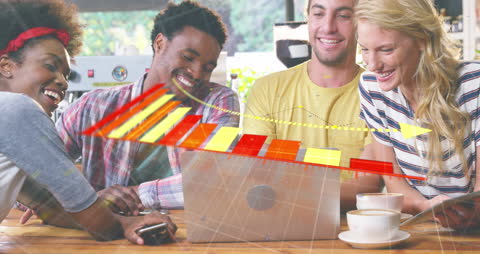 Diverse Team Analyzing Data Visualization at Cafe