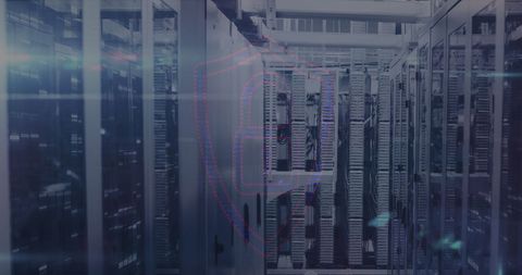 Cybersecurity Icon Over Modern Server Room Infrastructure - Download Free Stock Images Pikwizard.com