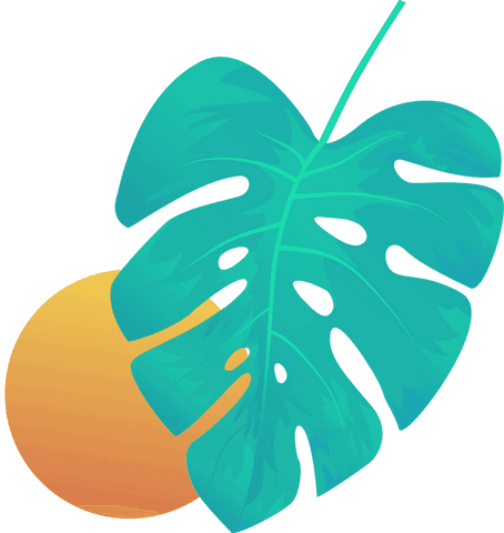 Tropical leaf and gradient sun on transparent background