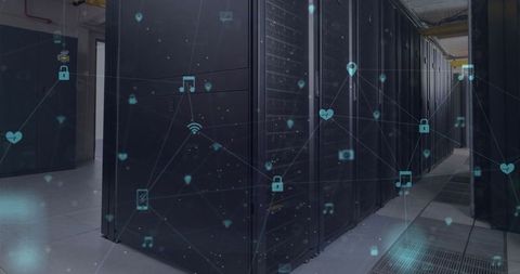 Futuristic network interface over server room