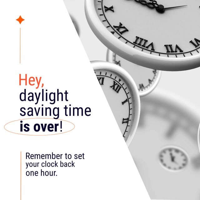 Daylight Saving Time Ends Reminder with Floating Clocks - Download Free Stock Templates Pikwizard.com