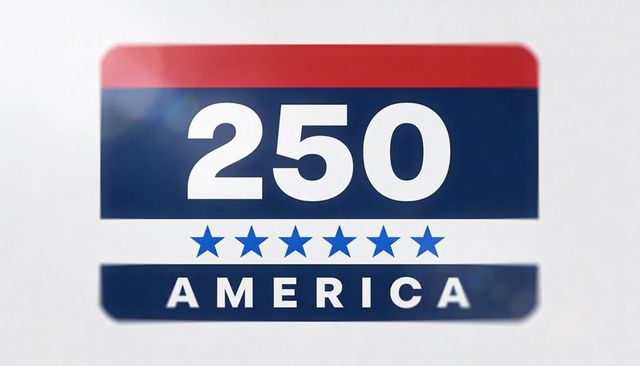 250 america emblem celebrating patriotism with stars and stripes glossy minimalist badge