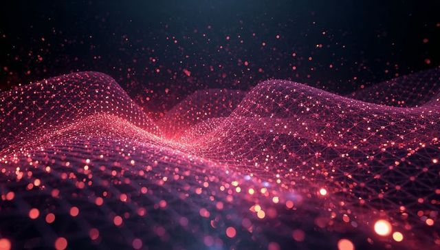 Futuristic glowing digital mesh grid with particles