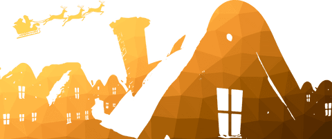 Transparent Mosaic House with Flying Santa Background