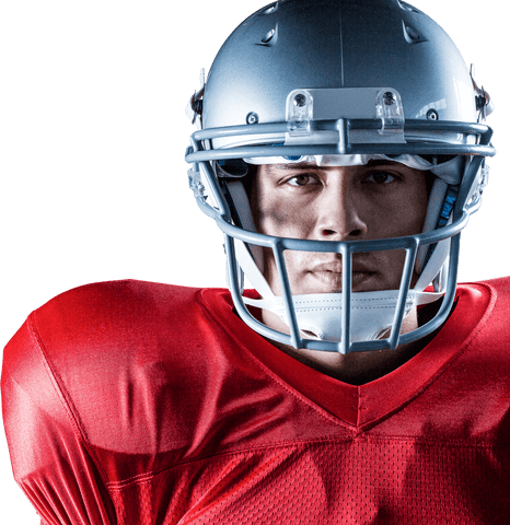 Transparent football player wearing red jersey and helmet