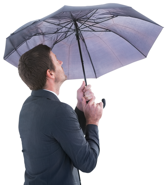 Transparent Businessman Holding Umbrella Looking Up - Download Free Stock Videos Pikwizard.com