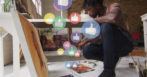 Artist Receives Social Media Likes While Painting Imaginative Artwork - Download Free Stock Images Pikwizard.com