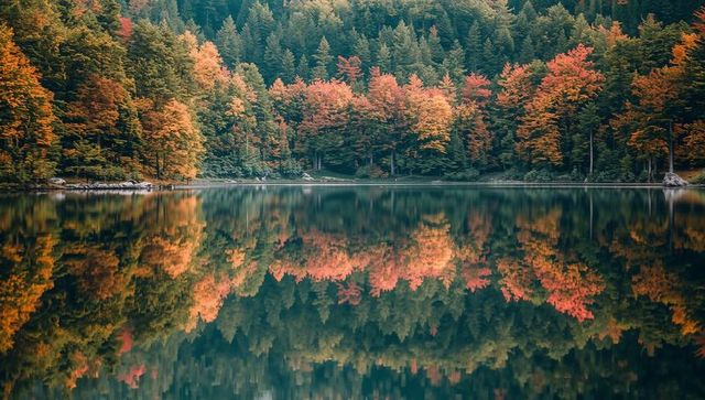 Autumn Foliage Reflections on Tranquil Mountain Lake