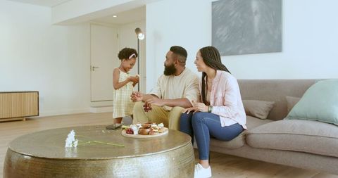 Family bonding time in cozy modern living room