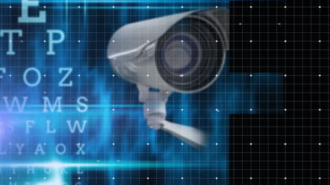 Security Camera Overlaid with Digital Data Visualization