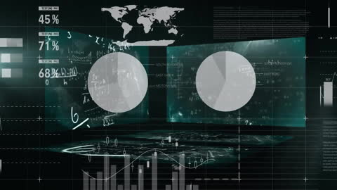 Digital Interface Displaying Financial Data and Global Maps