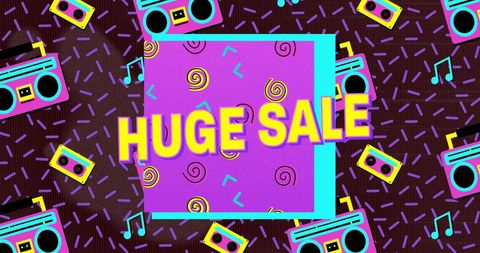 Retro Style Huge Sale Announcement with Boombox Designs - Download Free Stock Images Pikwizard.com