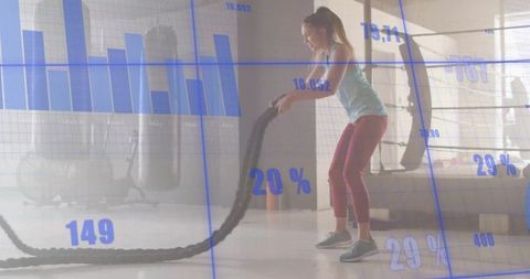 Athletic Woman Exercise with Data Overlay Illustrating Performance