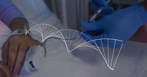 Doctor Administering Vaccine with DNA Visualization Overlay